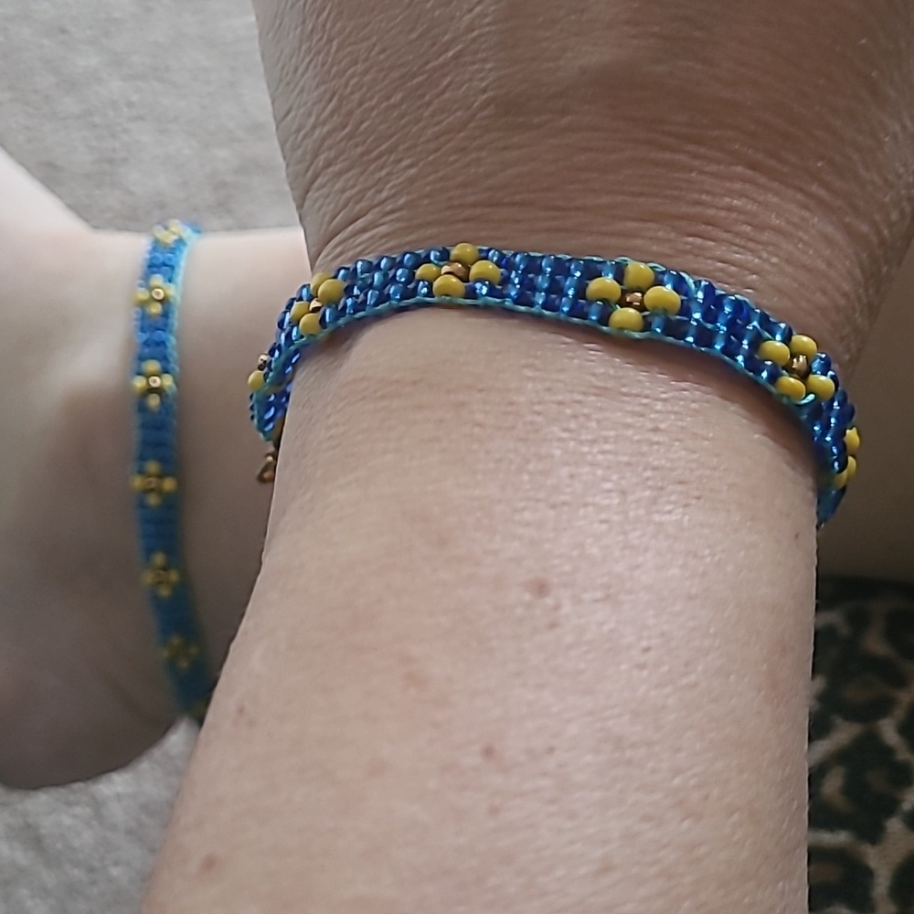 New! women handmade woven bead daisy ankle&arm bracelets set.